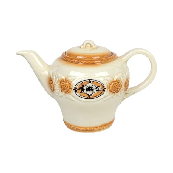 Vintage Porcelier Sunflower Teapot: Brown Medallion, Collectible Kitchenware - Picture 7 of 7